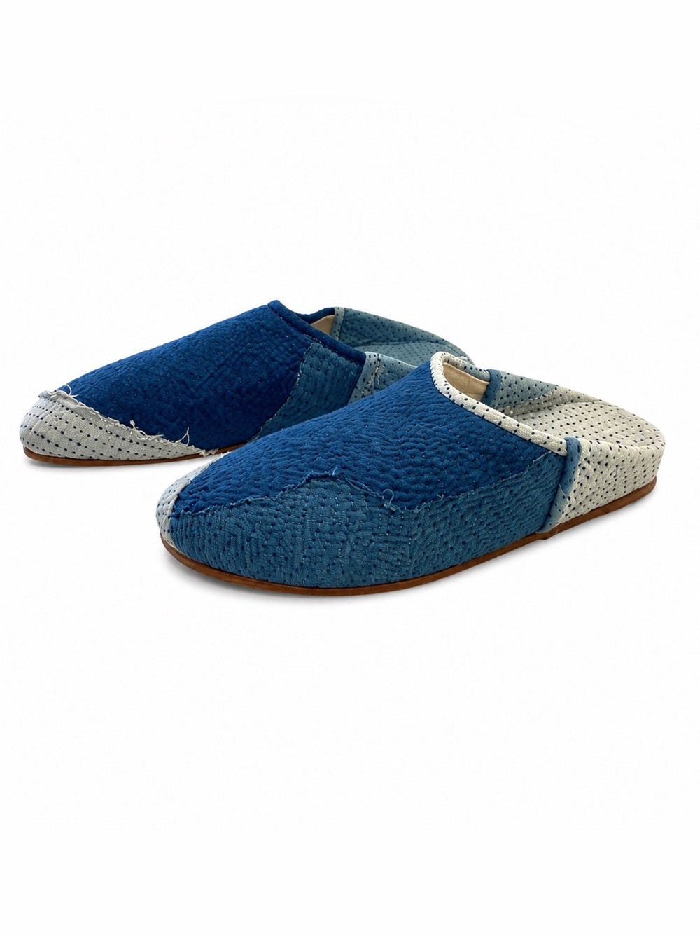 11.11 Blue Patchwork Slippers With Leather Sole. Size-11